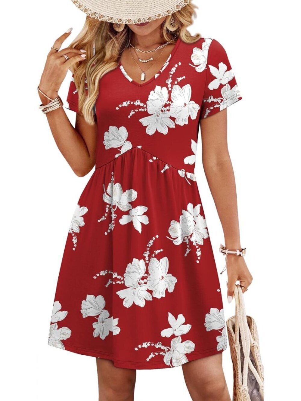 Dresses for Women 2026 Casual Summer V Neck Babydoll Dress Short Sleeve Fashion